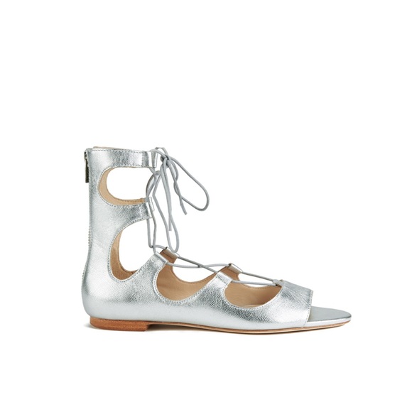 Loeffler Randall Dani Front Tie Leather Gladiator Sandals in Silver - Picture 1 of 14